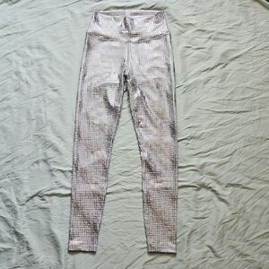 Peloton White And Silver Holographic Print Leggings, Size M